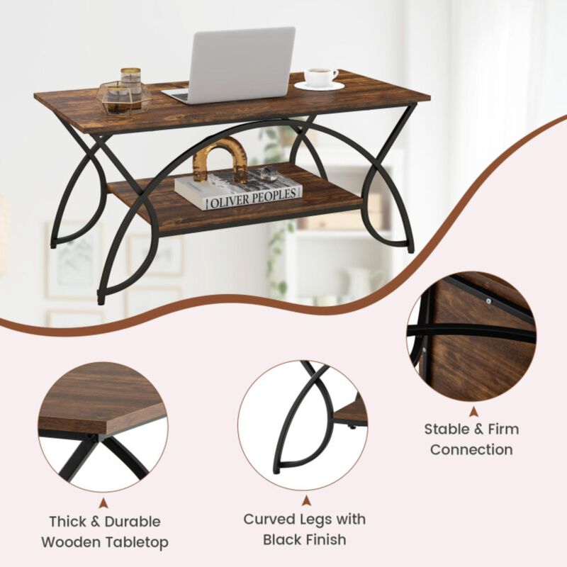 Hivvago 2-Tier Faux Marble Coffee Table with Marble Top and Metal Frame