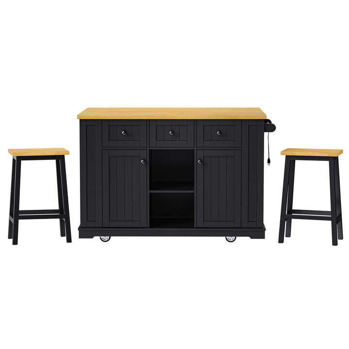 Merax Kitchen Island with 2 Bar Stools