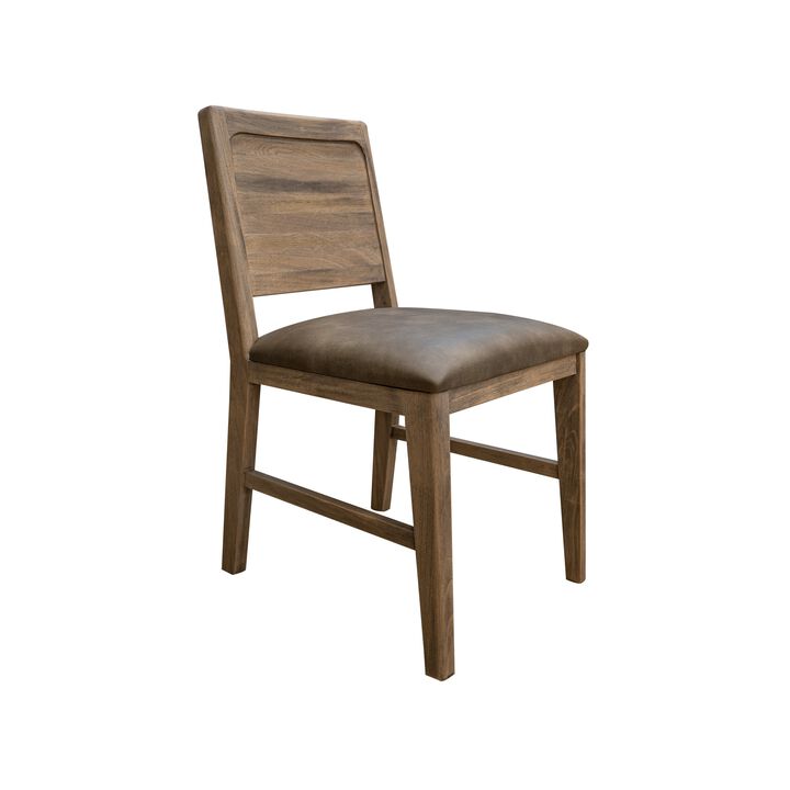 Gena Dining Side Chair Set of 2, Panel Backrest, Brown Solid Mango Wood