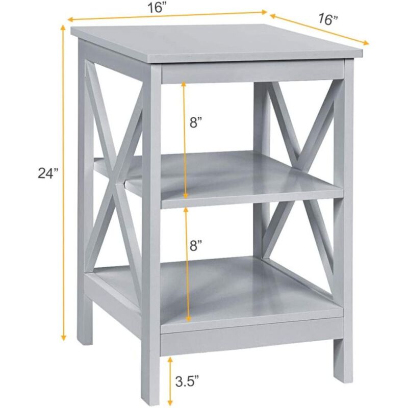 Hivvago 3-Tier X-Design Nightstands with Storage Shelves for Living Room Bedroom