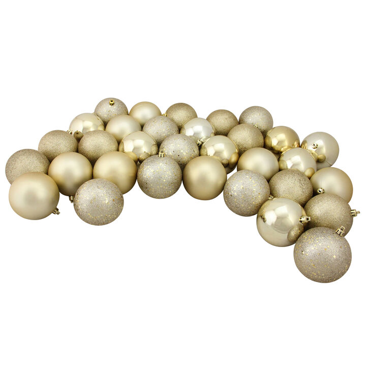 60ct Champagne Gold Shatterproof 4-Finish Christmas Ball Ornaments 2.5 inches 60mm