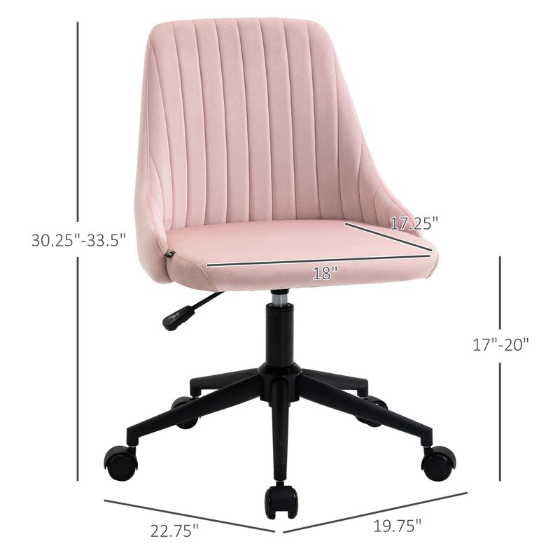 Pink Office Elegance: Velvet Swivel Mid-Back Chair with Scallop Design