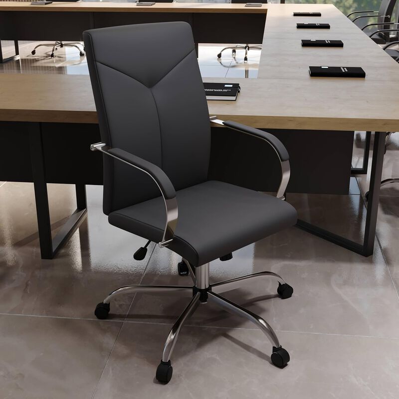 LeisureMod Sonora Modern High-Back Tall Adjustable Height Leather Conference Office Chair with Tilt & 360 Degree Swivel
