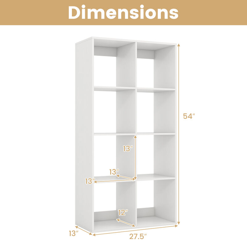 8 Cube Bookshelf with Back Guardrail for Living Room Bedroom