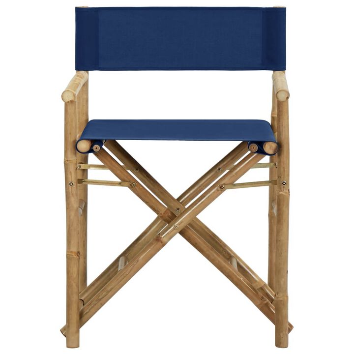 Foldable Directors Chair Set of 2, Accent Bamboo Frame, Blue Polyester - Benzara