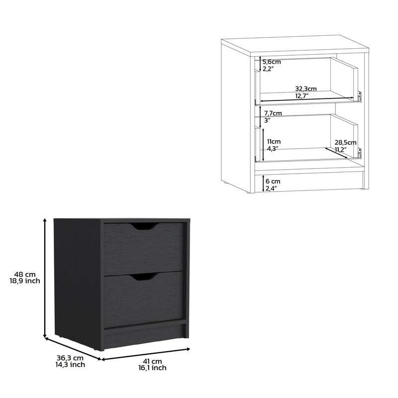 DEPOT E-SHOP Houma Double Drawer Nightstand, Bedside Table