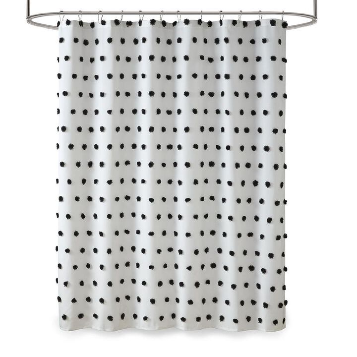 Belen Kox Black Pom Pom Clip Shower Curtain, Belen Kox