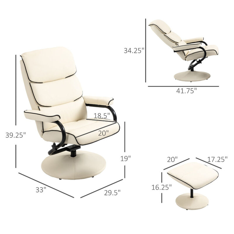 Cream White Lounger: Recliner Chair with Ottoman and Swivel Base