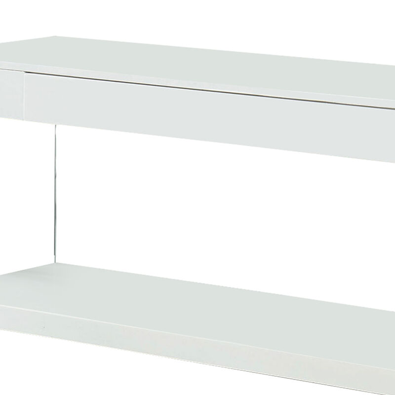 Contemporary Style Plastic TV Stand with Glass Side Panels, White-Benzara