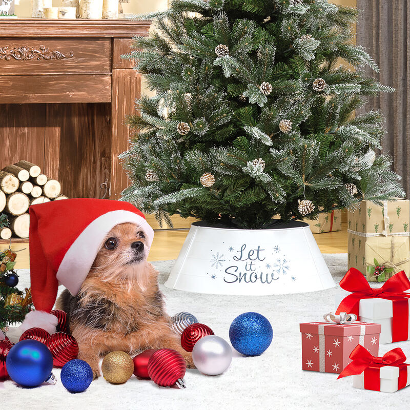 Christmas Tree Collar Steel Tree Ring Skirt Decor Snow Print, 26" Base, White