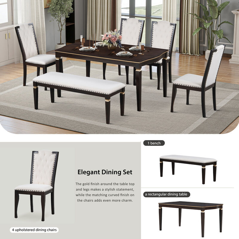 Merax 6-Piece Dining Table Chairs Bench Set