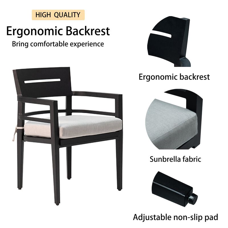 MONDAWE 4 Pieces Outdoor Patio Aluminum Stationary Dining Chairs with Outdoor-grade Sunbrella Fabric Cushions and Tapered Feet,Ember Black