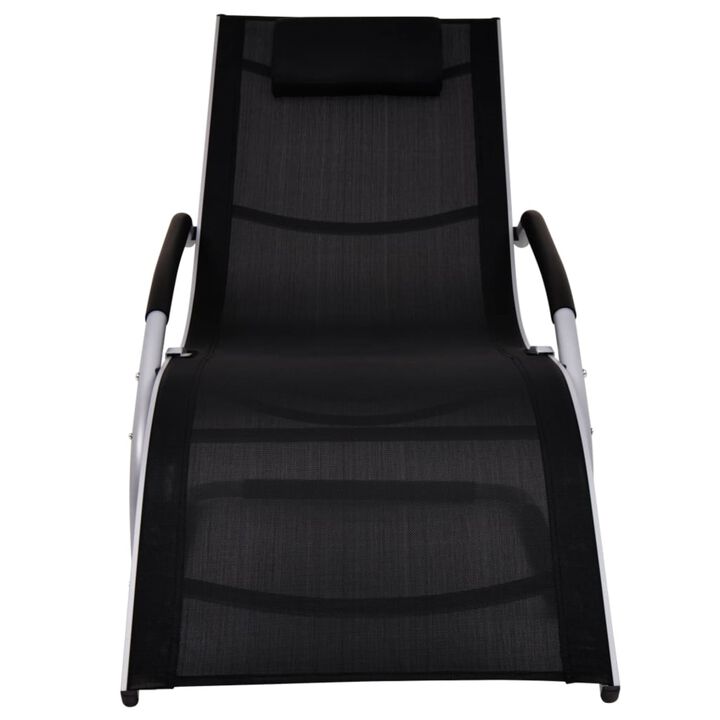 vidaXL Sun Lounger with Pillow - Aluminum and Textilene Outdoor Recliner, Easy Assembly, Weather Resistant, Ergonomic Design, Black and Gray, for Patio/Garden/Poolside