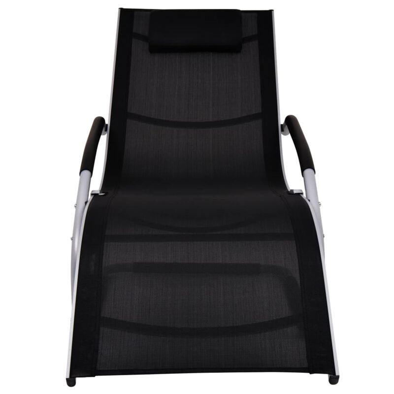 vidaXL Sun Lounger with Pillow - Aluminum and Textilene Outdoor Recliner, Easy Assembly, Weather Resistant, Ergonomic Design, Black and Gray, for Patio/Garden/Poolside