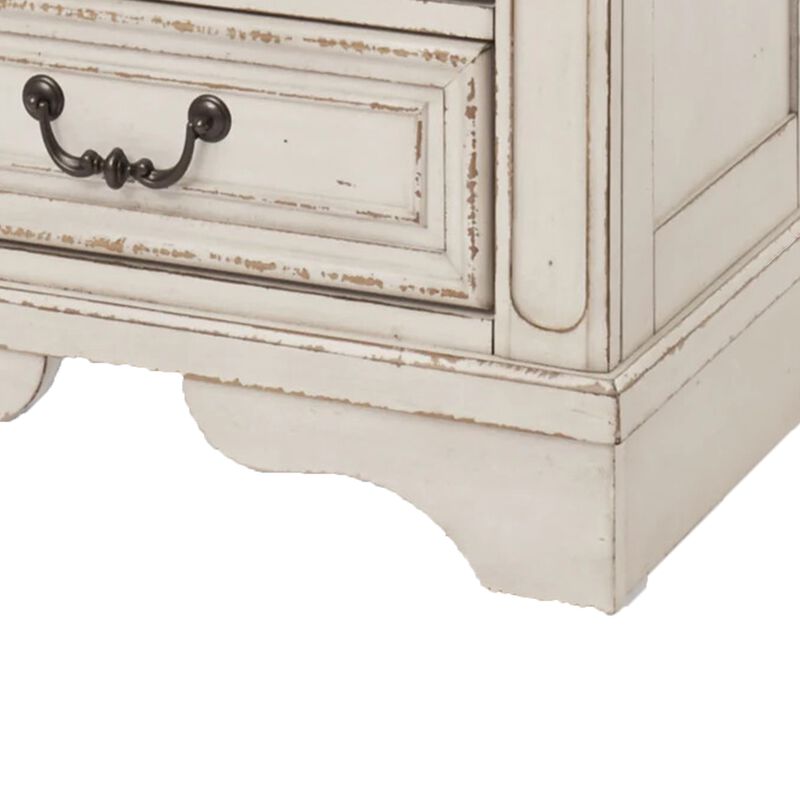 Beny 27 Inch Nightstand with 3 Drawers, Black Handles, White Wood Finish - Benzara