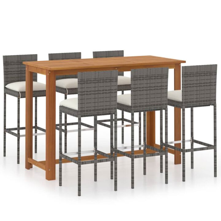 vidaXL 7 Piece Garden Bar Set with Cushions Gray
