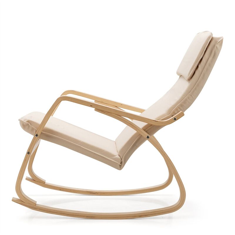 Hivvago Farmhouse Beige/Natural Linen Upholstered Rocking Chair