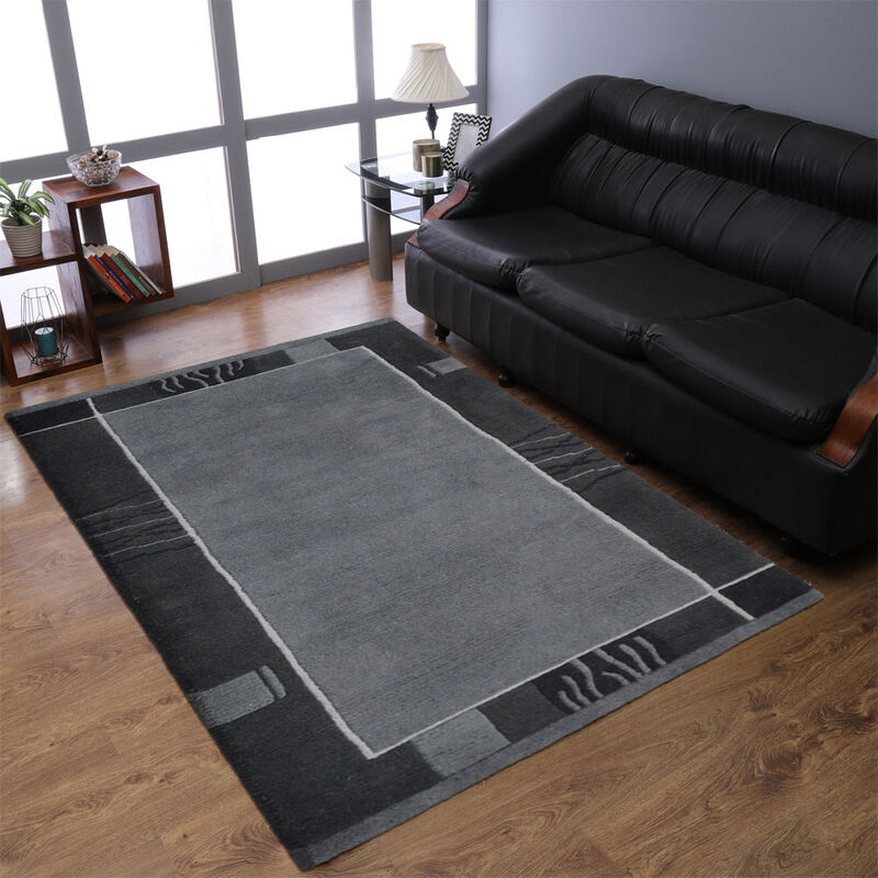Rugsotic Carpets Hand Knotted Tibbati Wool 5'7''x7'10'' Area Rug Contemporary Gray Black T00206