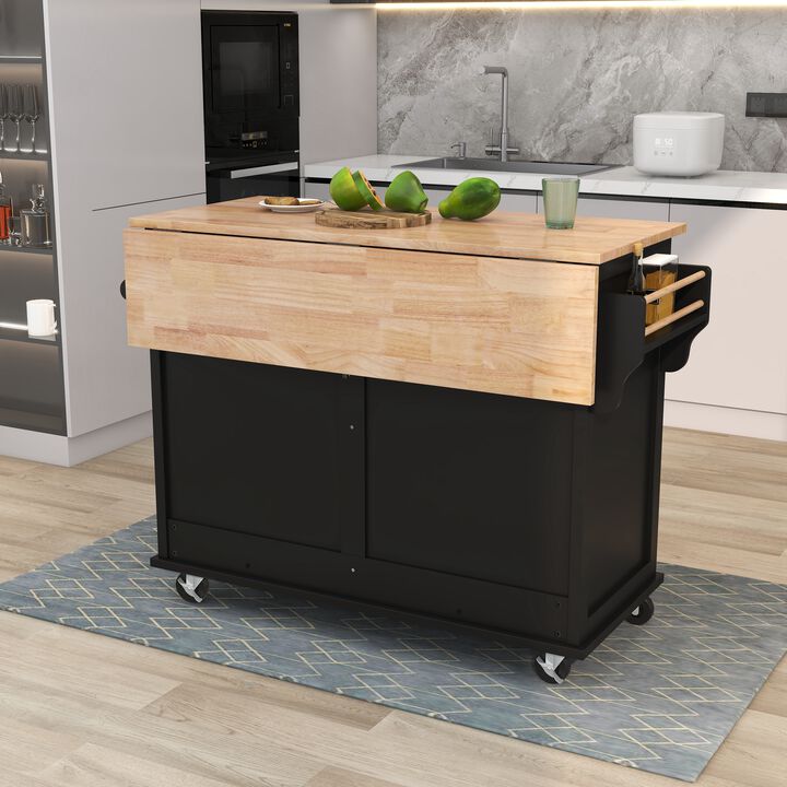 Streamdale Rolling Kitchen Cart with Drop-Leaf Countertop & Barn Door