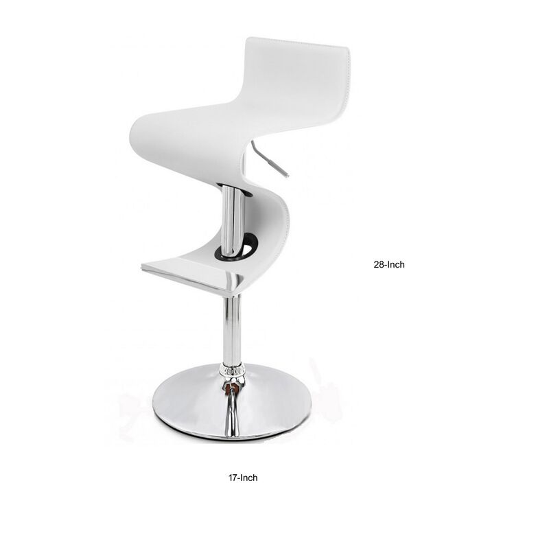 Cruze 22-30 Inch Adjustable Swivel Counter Height Stool, Wave Curves, White - Benzara