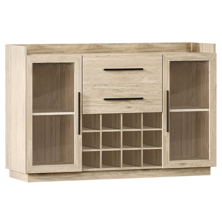 BELLEZE 55" Wine Cabinet, Sideboard Buffet with Wine Rack and Glass Holder, Home Coffee Bar Freestanding Liquor Cabinet with Display Glass Doors for Living Room, Dining Room - Marcel (White Lotus)