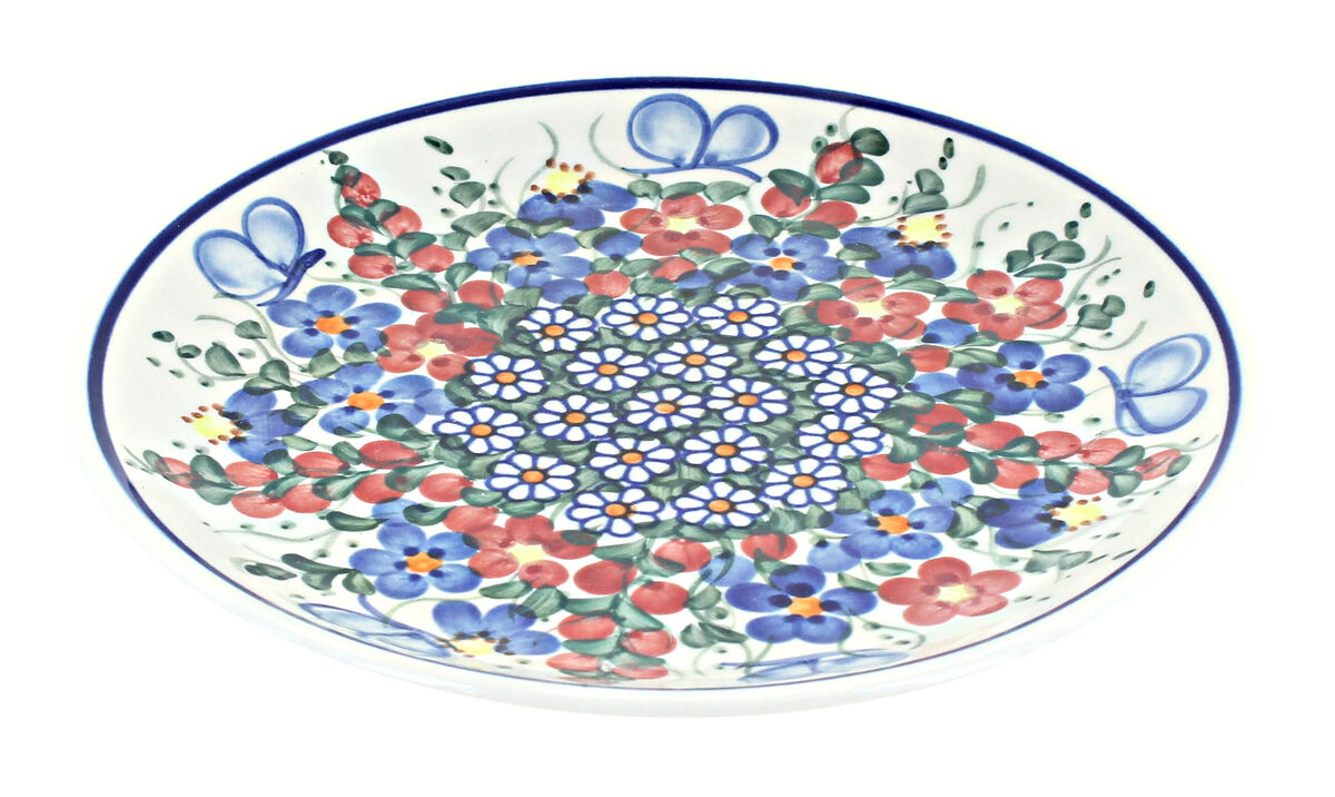 Blue Rose Polish Pottery Butterfly Dessert Plate