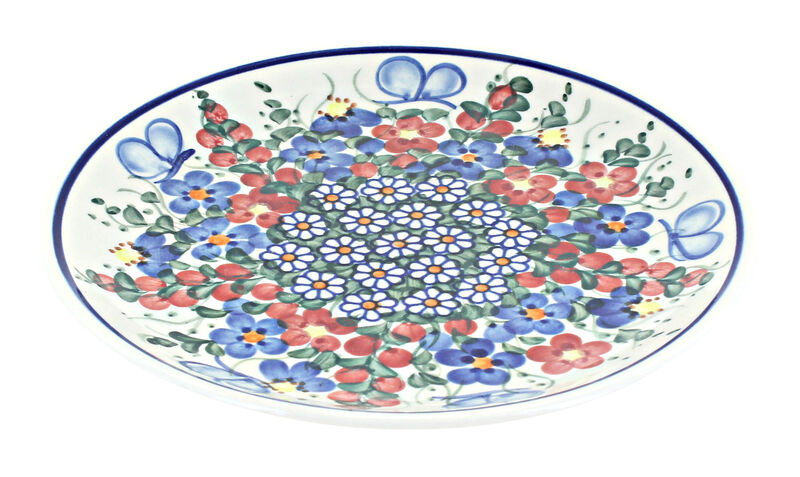 Blue Rose Polish Pottery Butterfly Dessert Plate