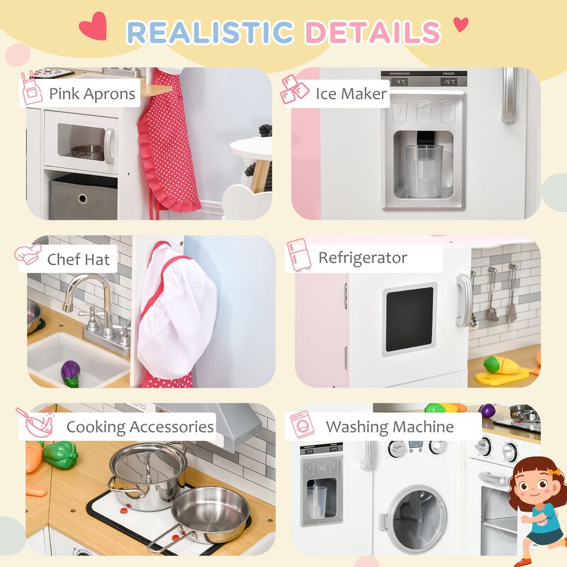 White Children's Playset: Wooden Kitchen with Lights & Appliances