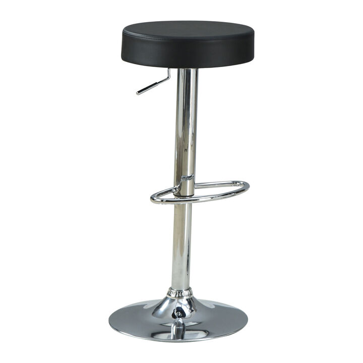 30 Inch Backless Adjustable Bar Stool, Black Vegan Faux Leather,Chrome Base-Benzara