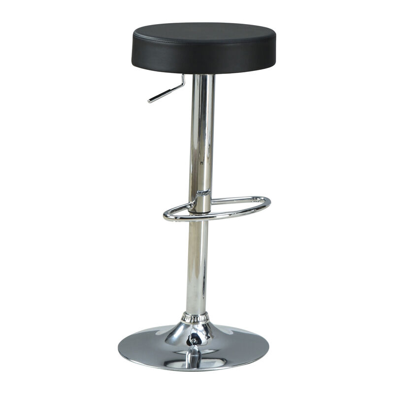 30 Inch Backless Adjustable Bar Stool, Black Vegan Faux Leather,Chrome Base-Benzara