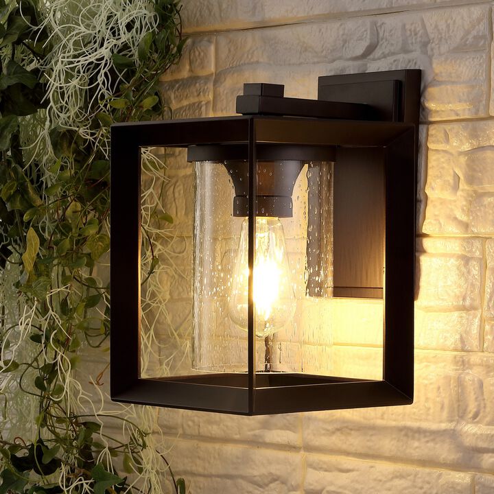 Vaughn 1-Light Iron/Glass Modern Rustic Cube LED Outdoor Sconce
