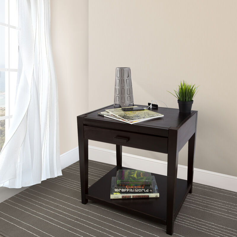 Casual Home Notre Dame Nightstand with USB Ports-Espresso, 18.75 in x 24 in x 26 in (D x W x H)