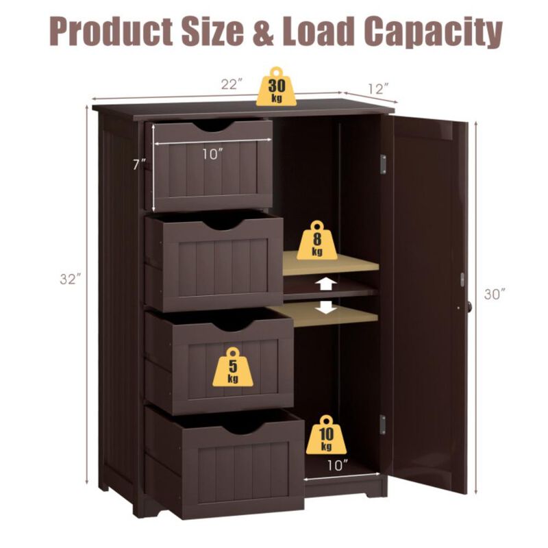 Hivvago Standing Indoor Wooden Cabinet with 4 Drawers