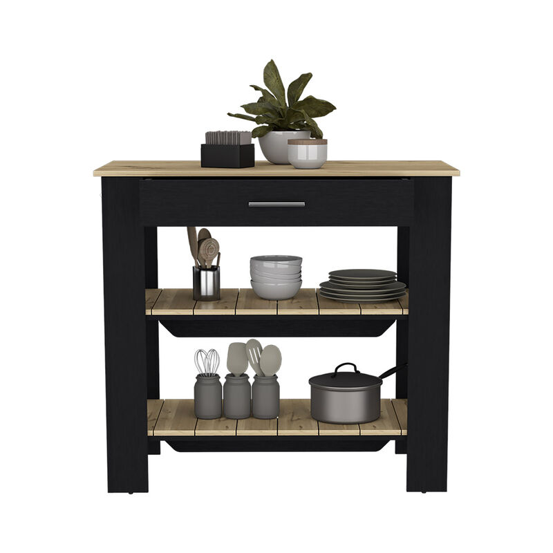 Kitchen Island 40 Inches Dozza, Kitchen, Black / Light Oak