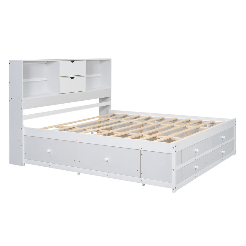 Merax Platform Bed with Storage Headboard and 8 Drawers