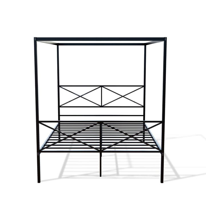 East West Furniture GEQCBLK Glendale Platform Bed Frame with Modern Style Headboard and Footboard - Canopy Metal Frame in Powder Coating Black