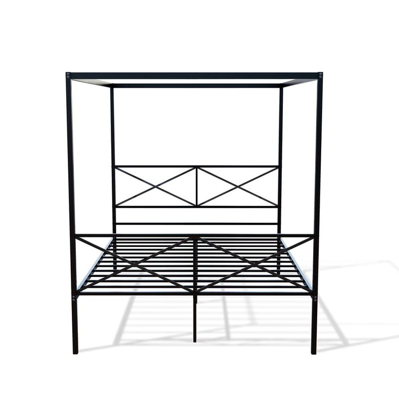 East West Furniture GEQCBLK Glendale Platform Bed Frame with Modern Style Headboard and Footboard - Canopy Metal Frame in Powder Coating Black