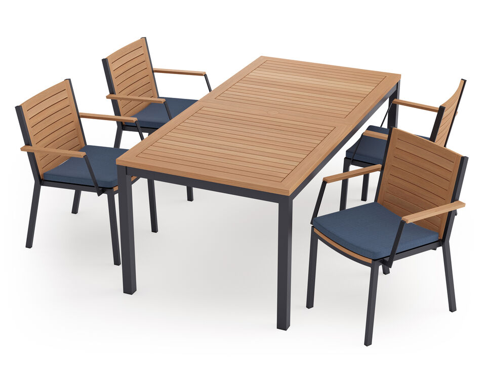 Monterey 4 Seater Dining Set with 72 in. Table - Aluminum and Teak