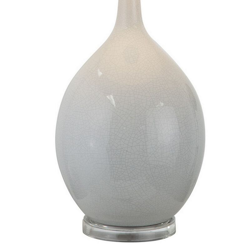 32 Inch Table Lamp, Empire Shade, Ceramic Stand, Crackle White Finish-Benzara