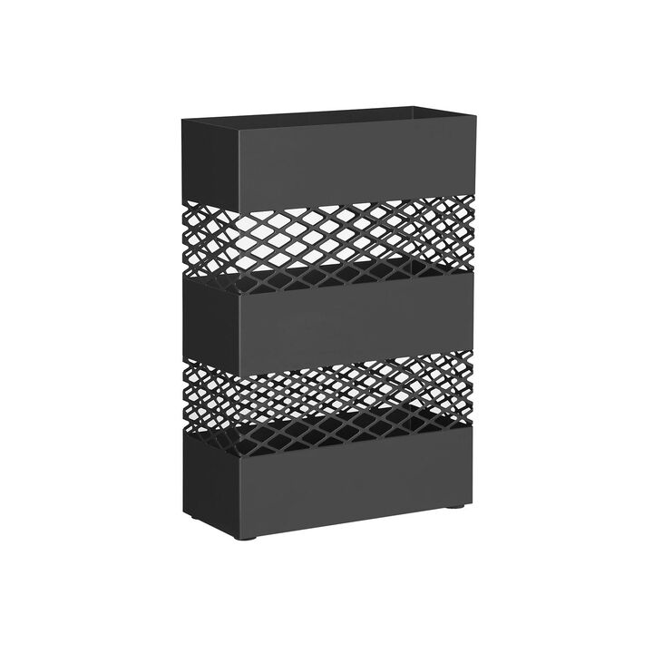 Rectangular Metal Umbrella Stand with Removable Drip Tray – Features Lattice Cutouts