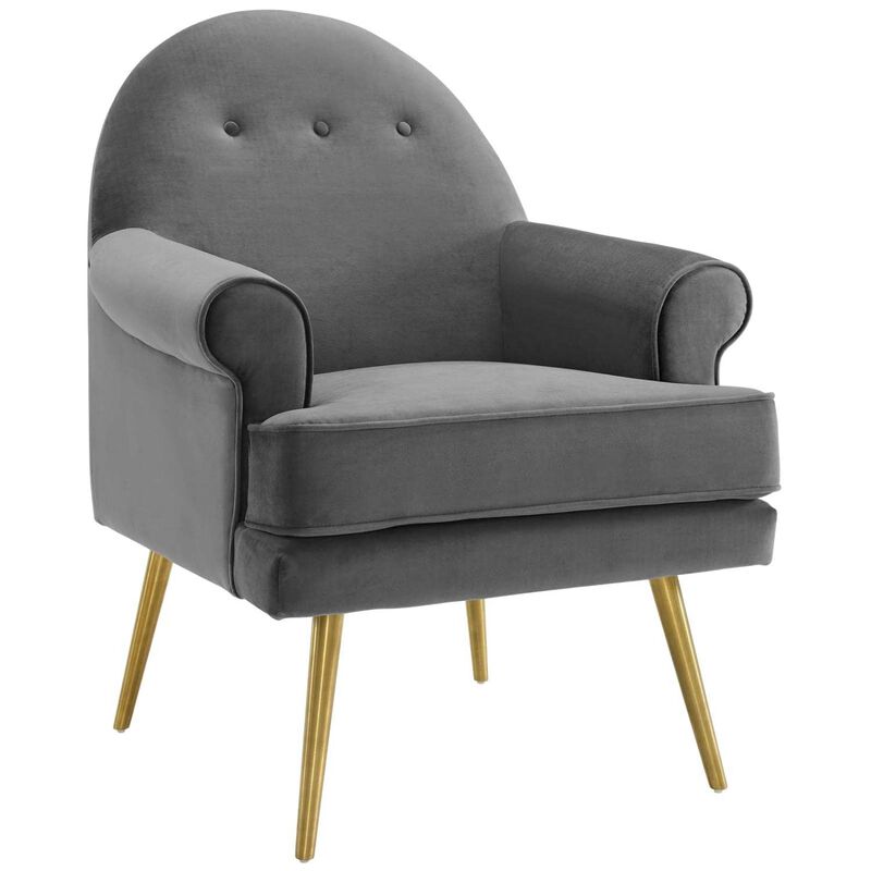 Modway Revive Mid-Century Modern Upholstered Performance Velvet Accent Lounge Arm Chair, Set of 2, Grey