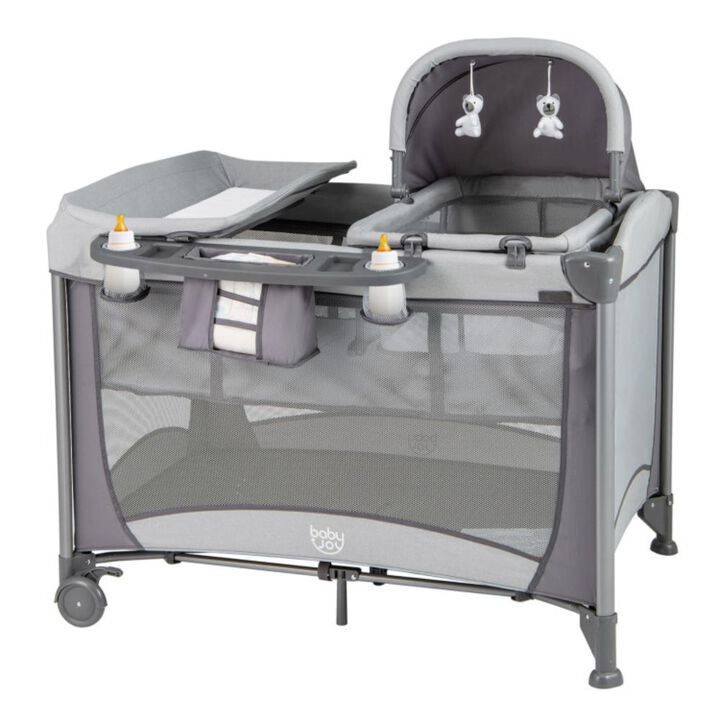 Hivvago 5-in-1 Portable Baby Playard with Cradle and Storage Basket