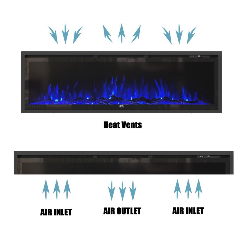 60 in. Recessed Wall-Mounted Freestanding Multifunction Electric Fireplace