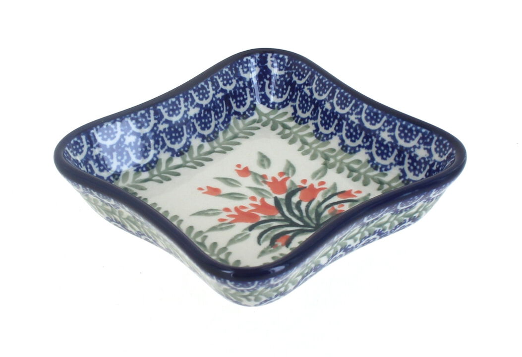Blue Rose Polish Pottery Hummingbird Small Square Dish