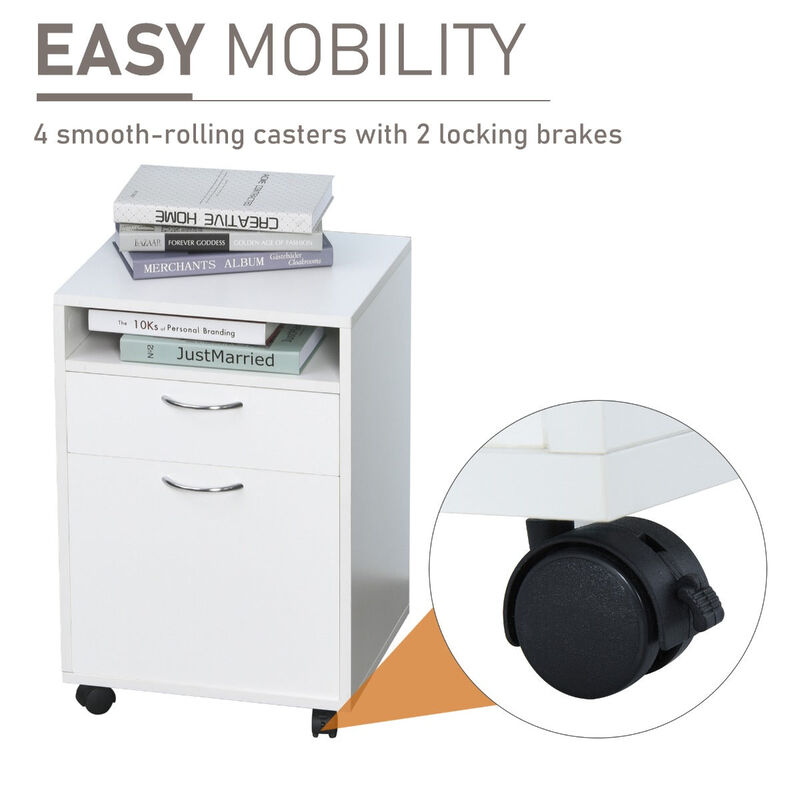 White Portable Storage: File Organizer with Drawer and Castors for Office