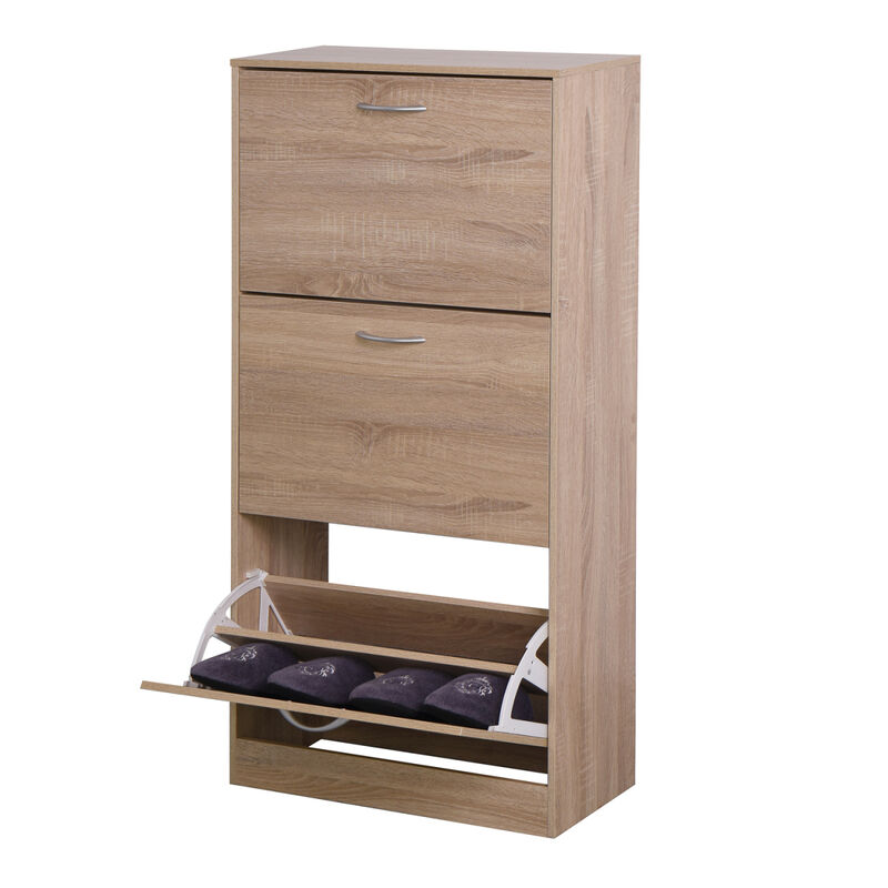 3-Drawer Shoe Storage Cabinet, 3-Tier Wood Shoe Rack Storage Organizer For Entryway