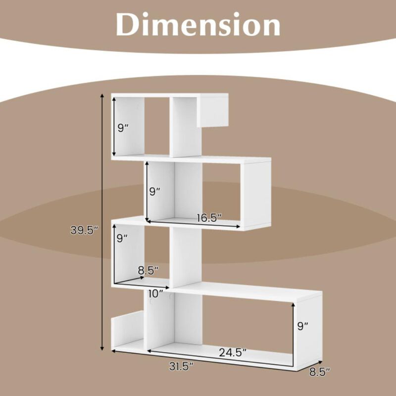 Hivvago 5-Tier S-Shaped Bookshelf Geometric Z-Shelf Bookcase with Open Cubes