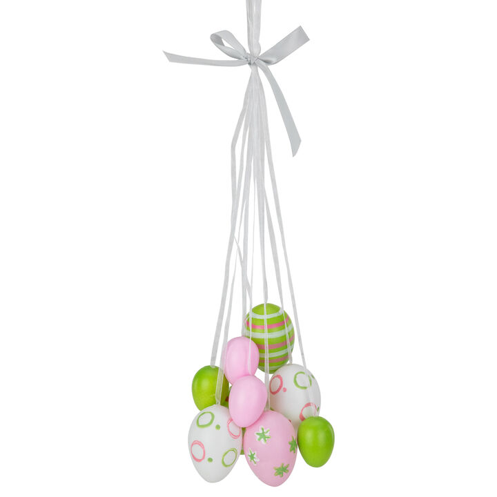 11" Pastel Pink  Green and White Spring Easter Egg Cluster Hanging Decoration