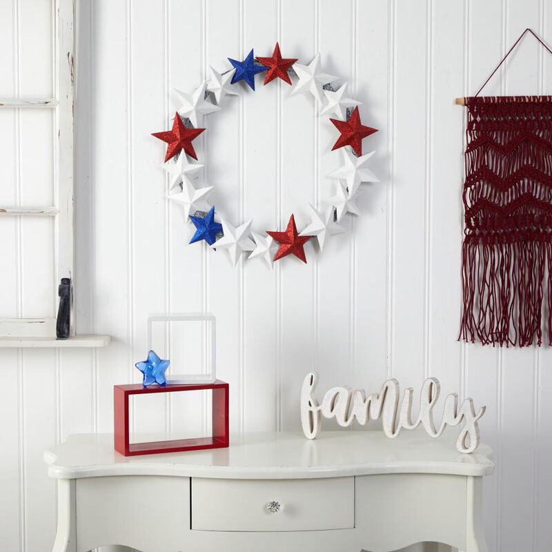 Hivvago 21" Americana Wreath with Stars Red White and Blue