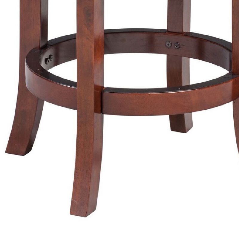Sabi 24 inch Swivel Counter Stool, Solid Wood, Faux Leather, Brown, Black-Benzara